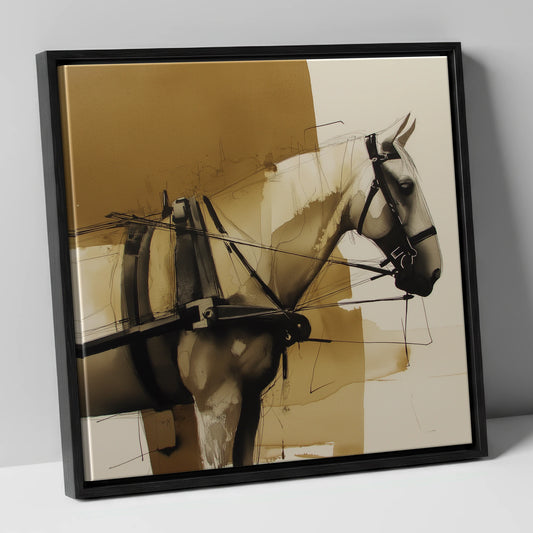 Sepia Harness Study working horse canvas wall art in black frame