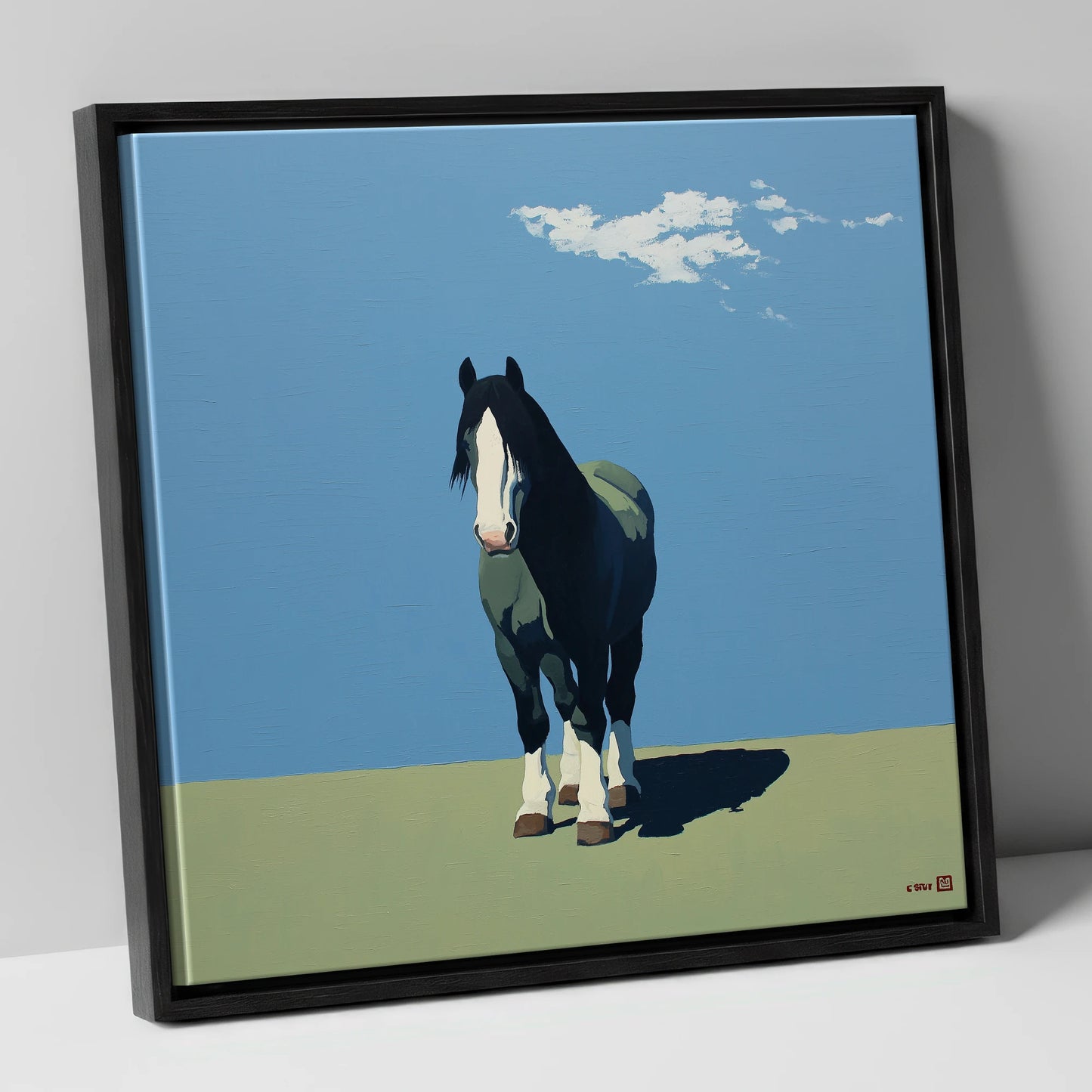 Cerulean and Shadow horse breed canvas wall art in black frame