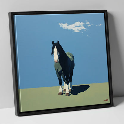 Cerulean and Shadow horse breed canvas wall art in black frame