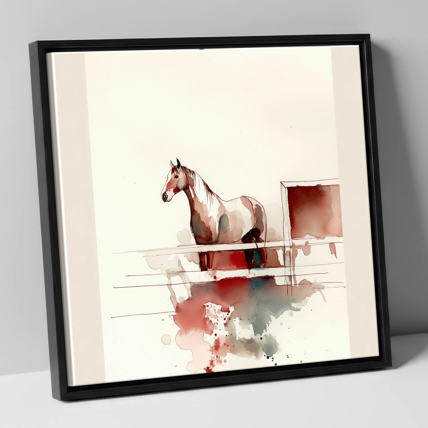 Watching from the Rails horse stable canvas wall art in black frame