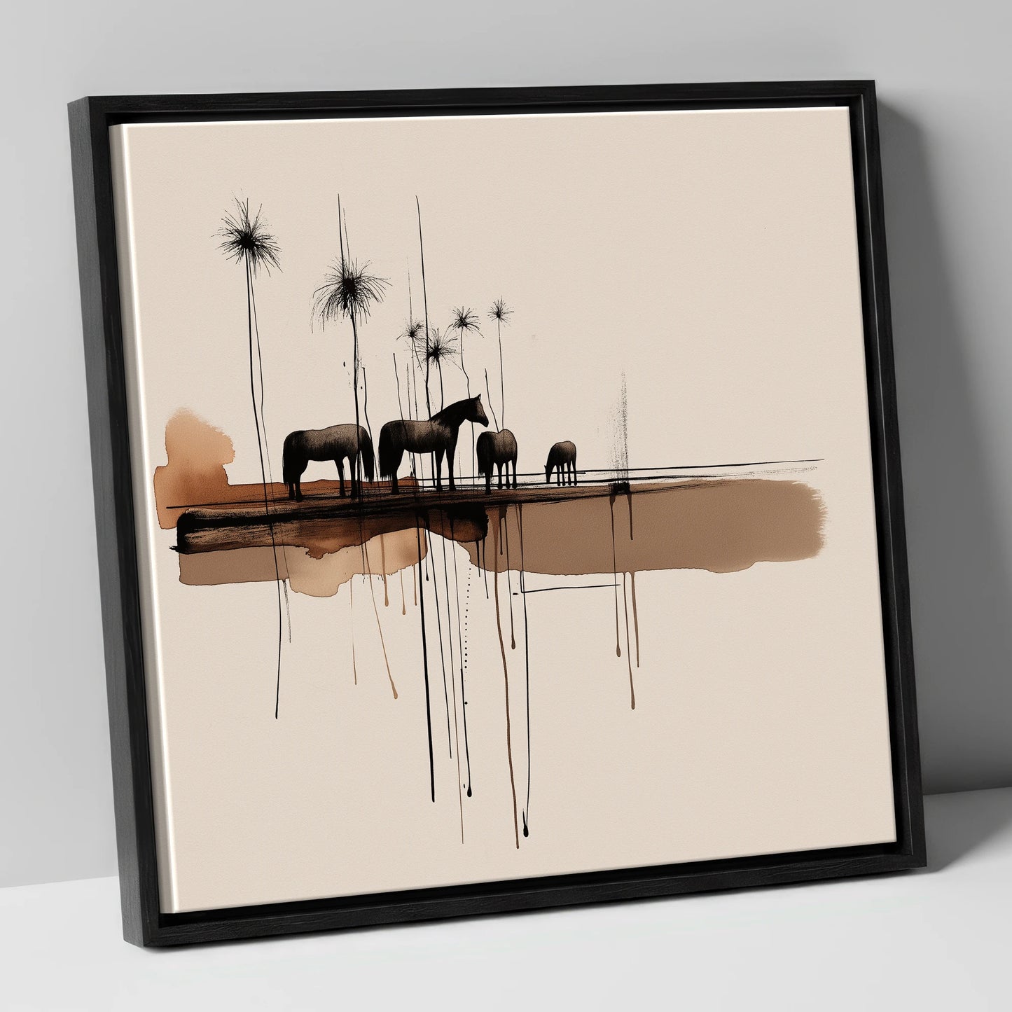 Silent Gathering at Dusk wild horses canvas wall art in black frame