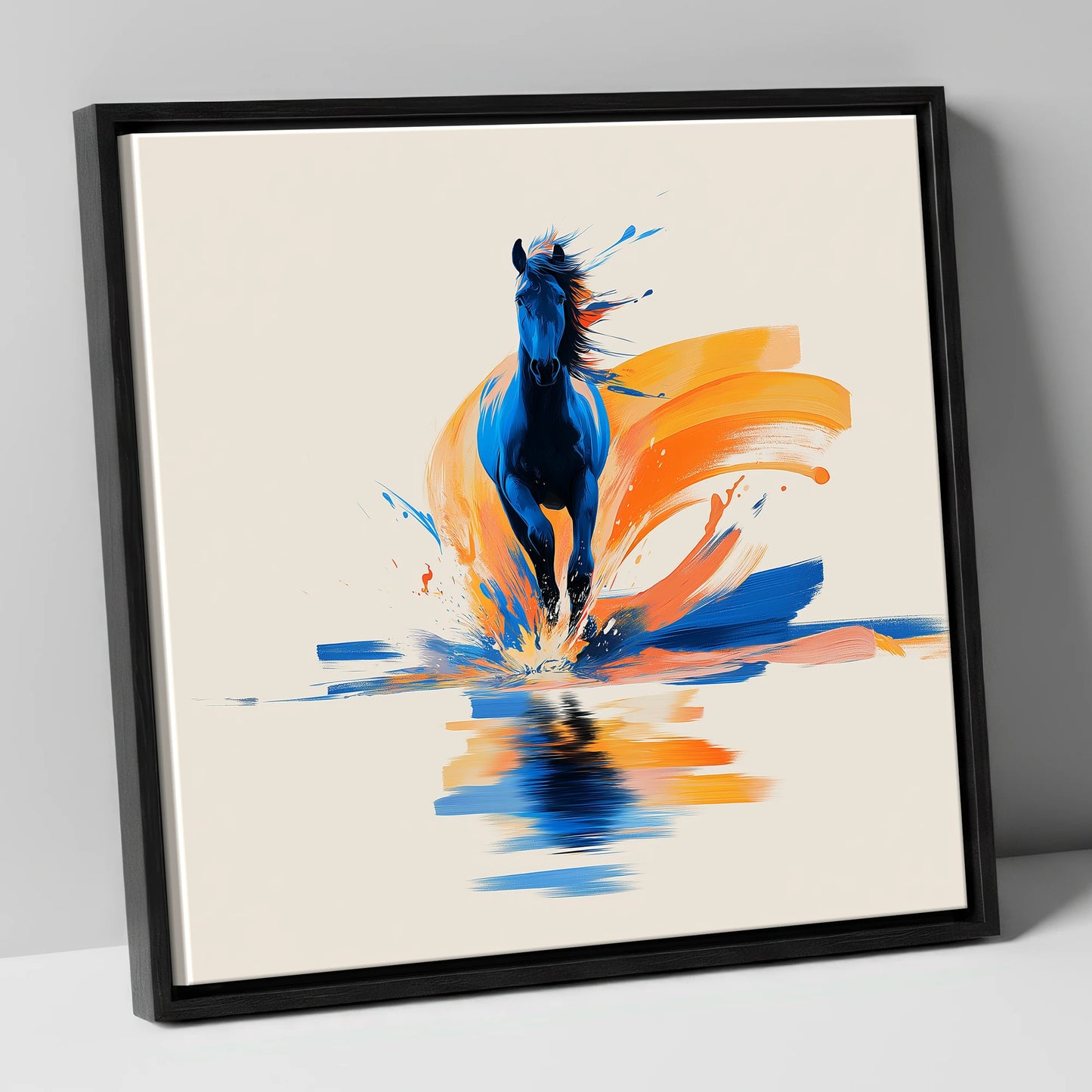 Sapphire Surge wild horses canvas wall art in black frame