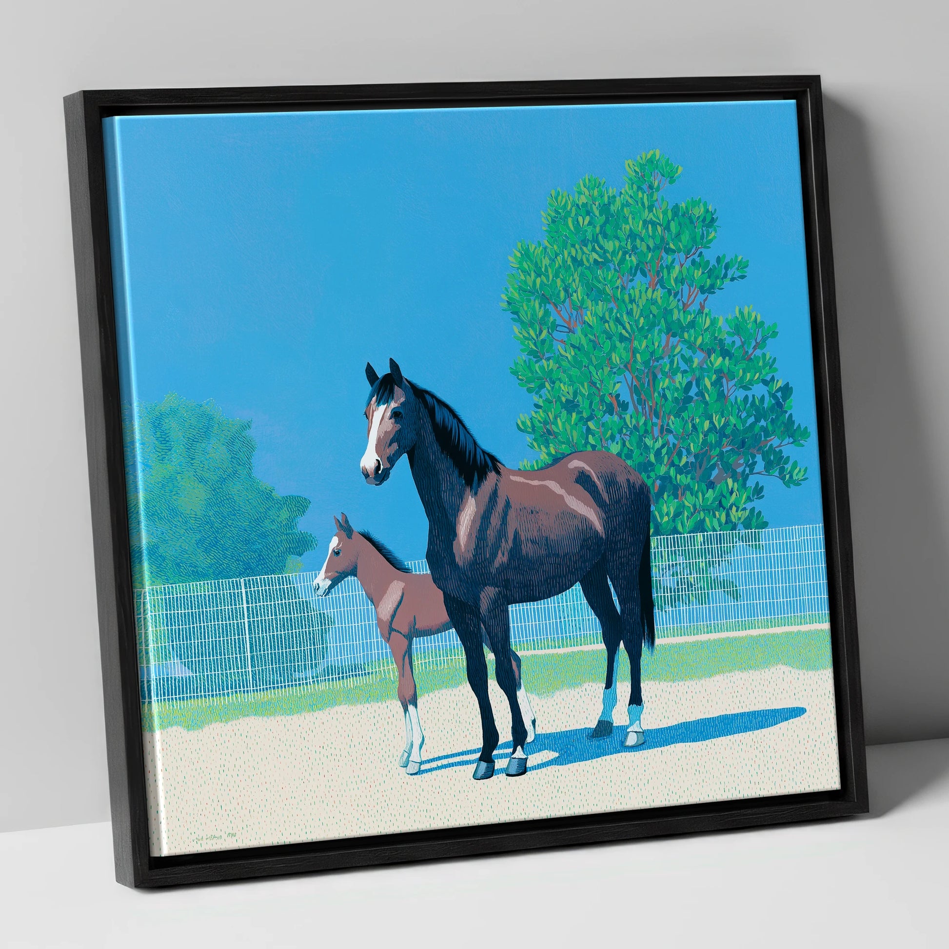 Summer Paddock Serenity mare & foal canvas wall art in black frame