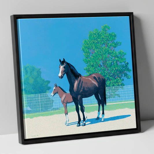 Summer Paddock Serenity mare & foal canvas wall art in black frame