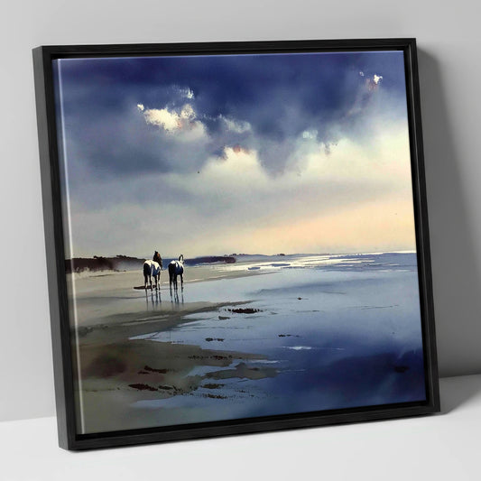 Reflections at Low Tide horse landscape canvas wall art in black frame