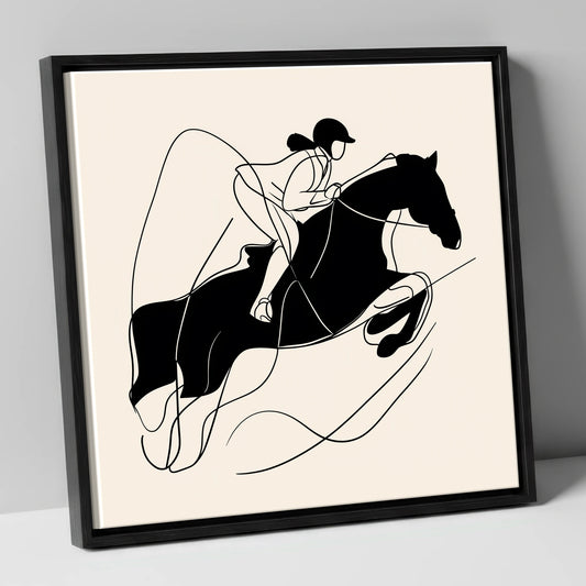 Fluid Showjumping Silhouette show jumping horse canvas wall art in black frame