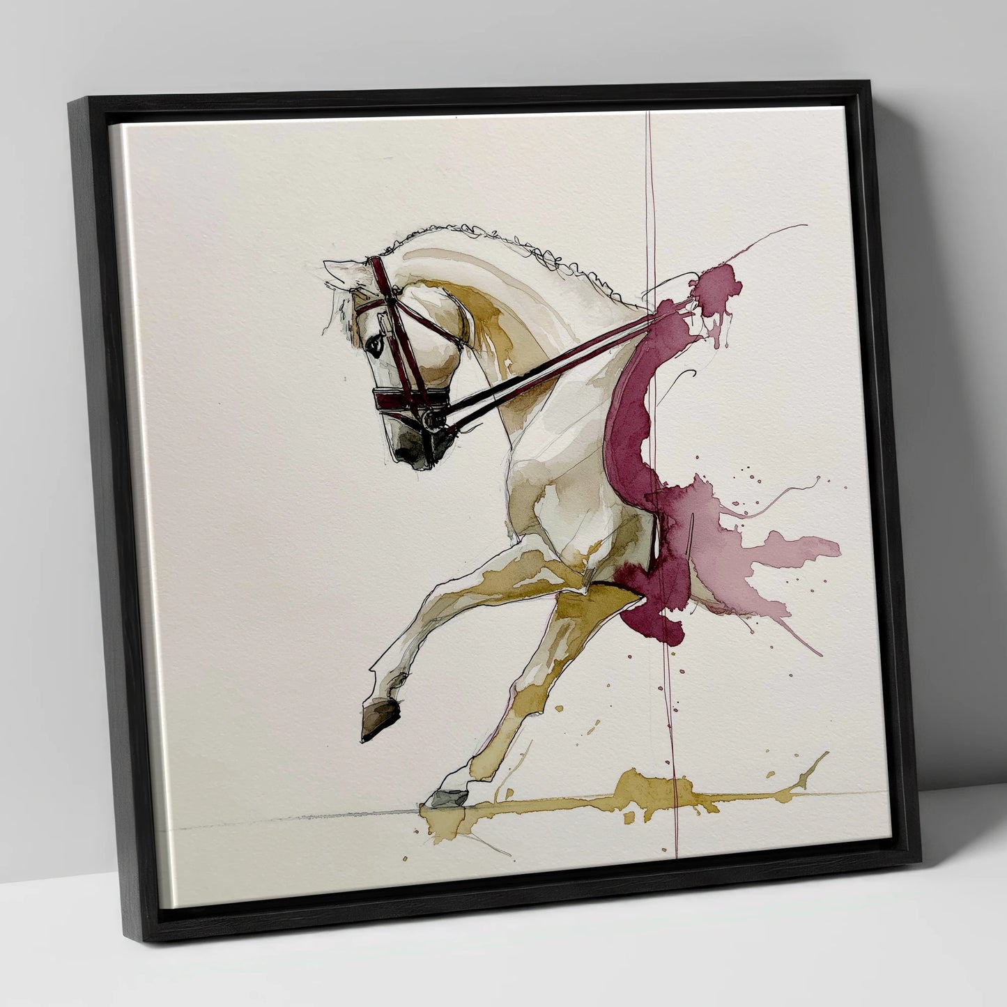 Moment of Collection dressage horse canvas wall art in black frame