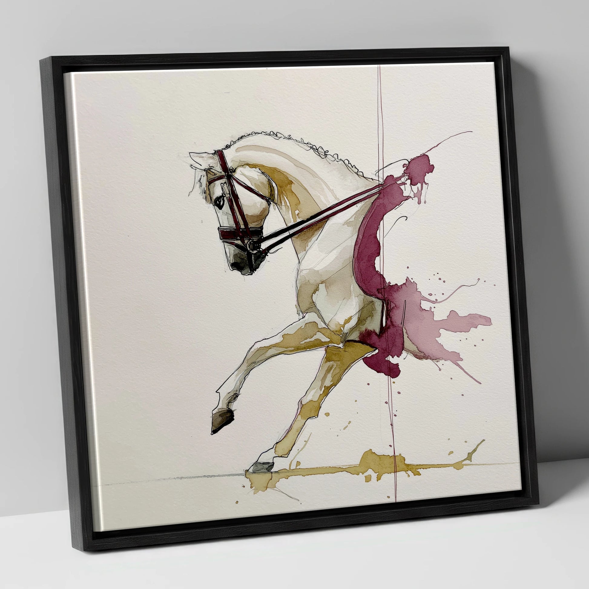 Moment of Collection dressage horse canvas wall art in black frame