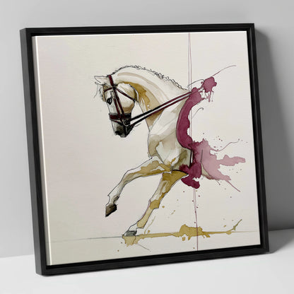 Moment of Collection dressage horse canvas wall art in black frame