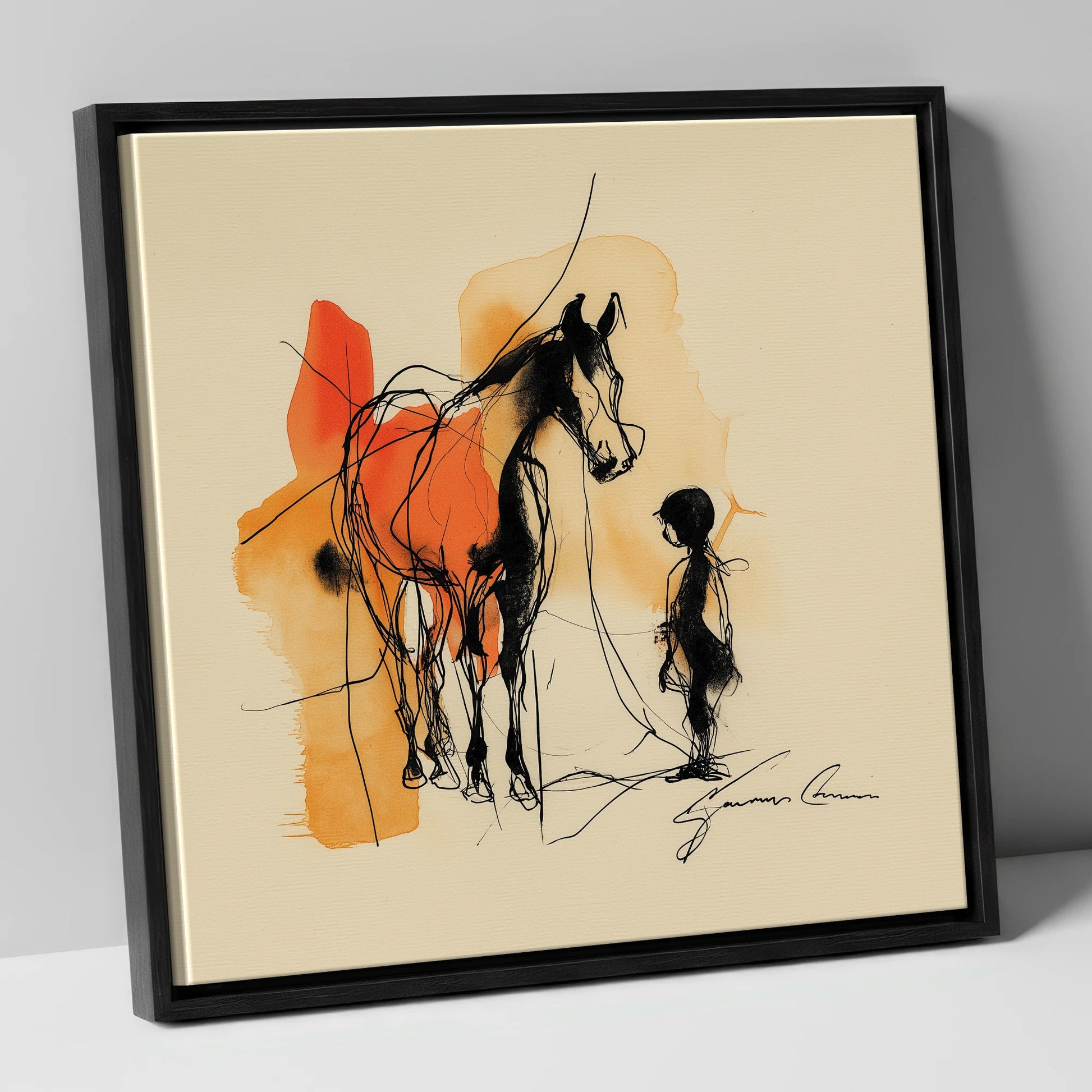 The Unspoken Bond horse & rider canvas wall art in black frame