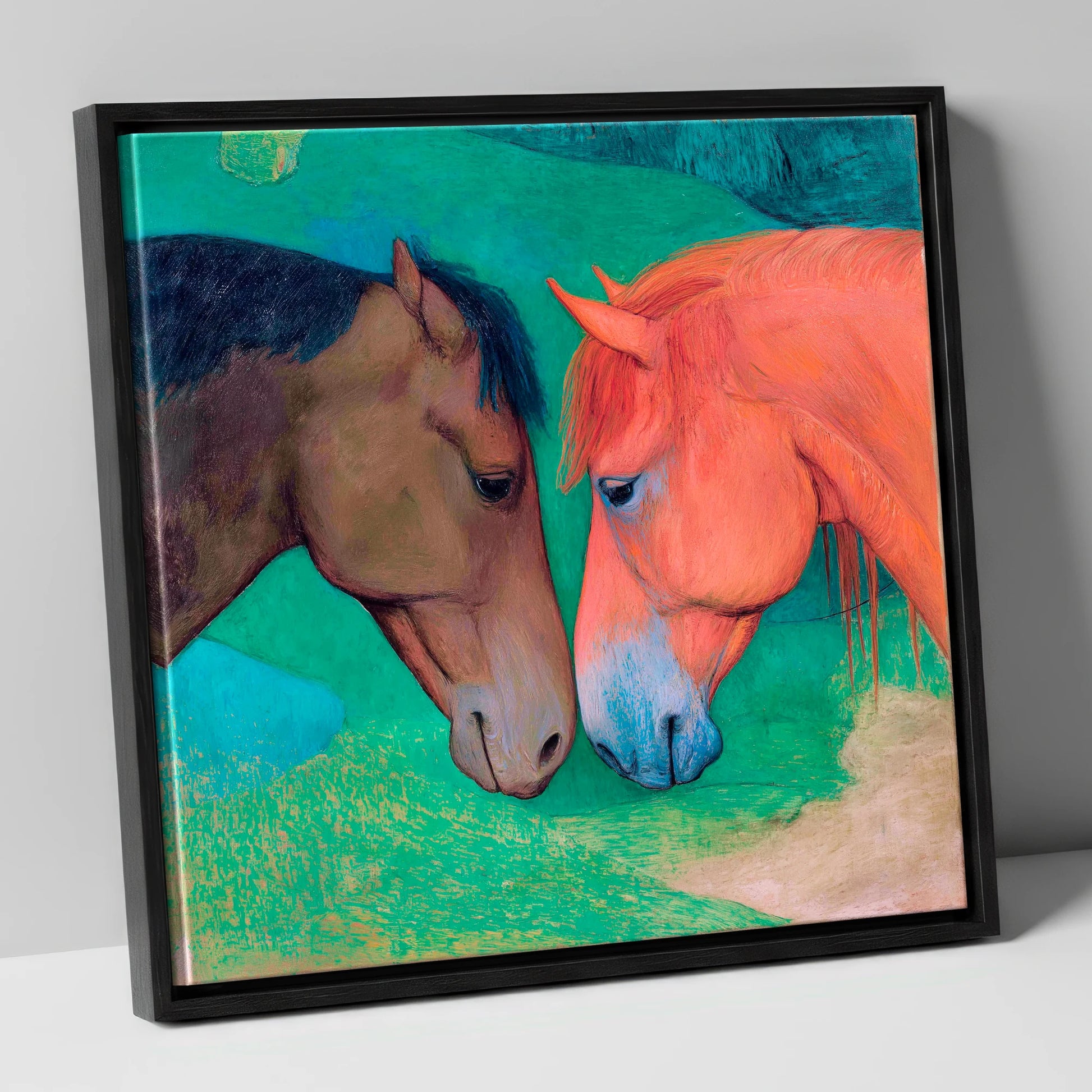 Gentle Companions horse portrait canvas wall art in black frame