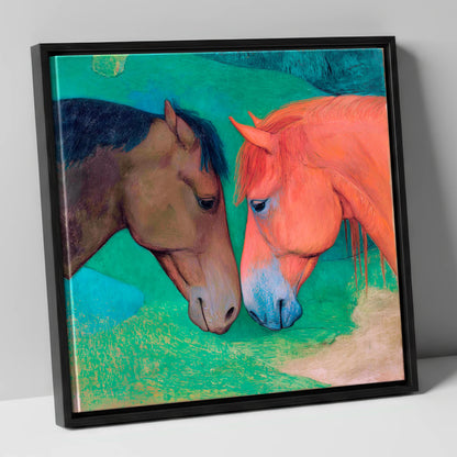Gentle Companions horse portrait canvas wall art in black frame