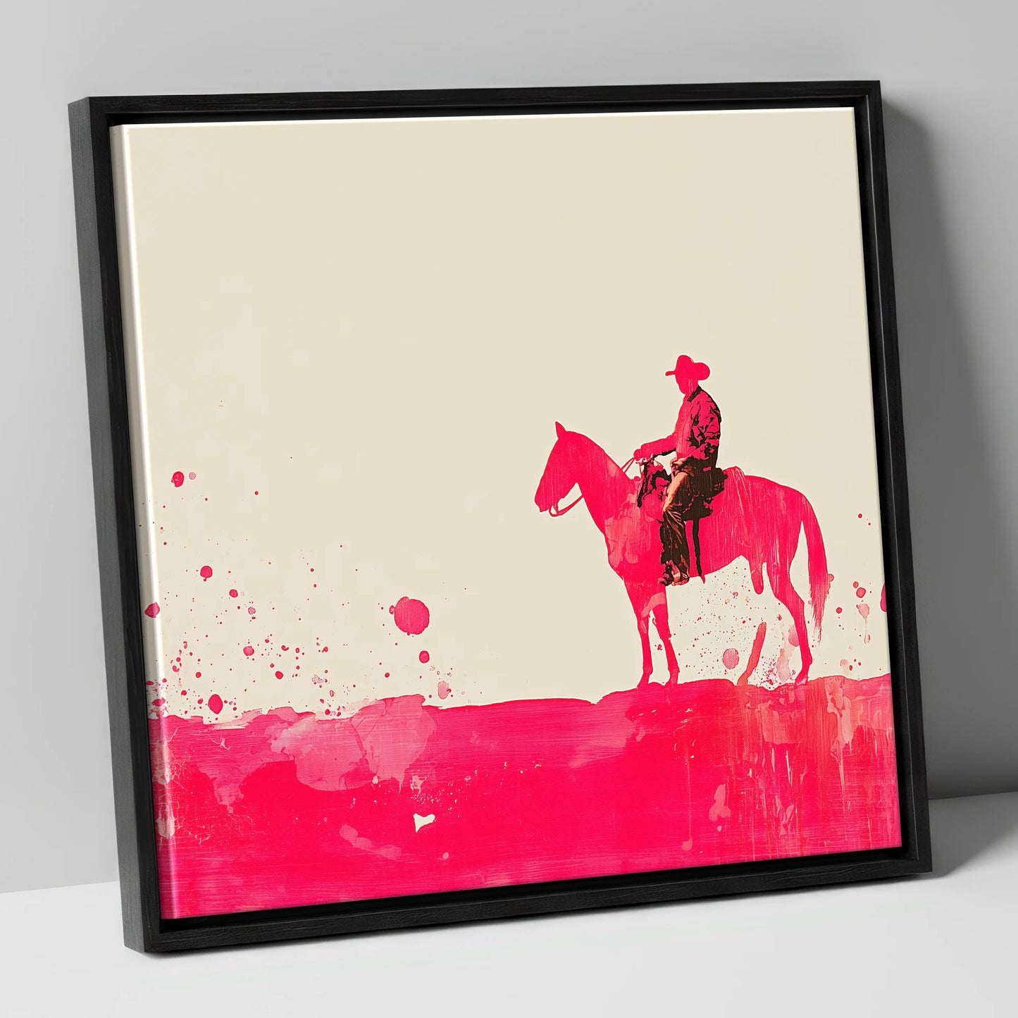 Vivid Western Silhouette western horse canvas wall art in black frame
