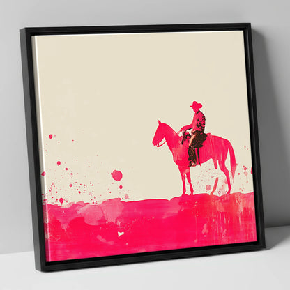 Vivid Western Silhouette western horse canvas wall art in black frame