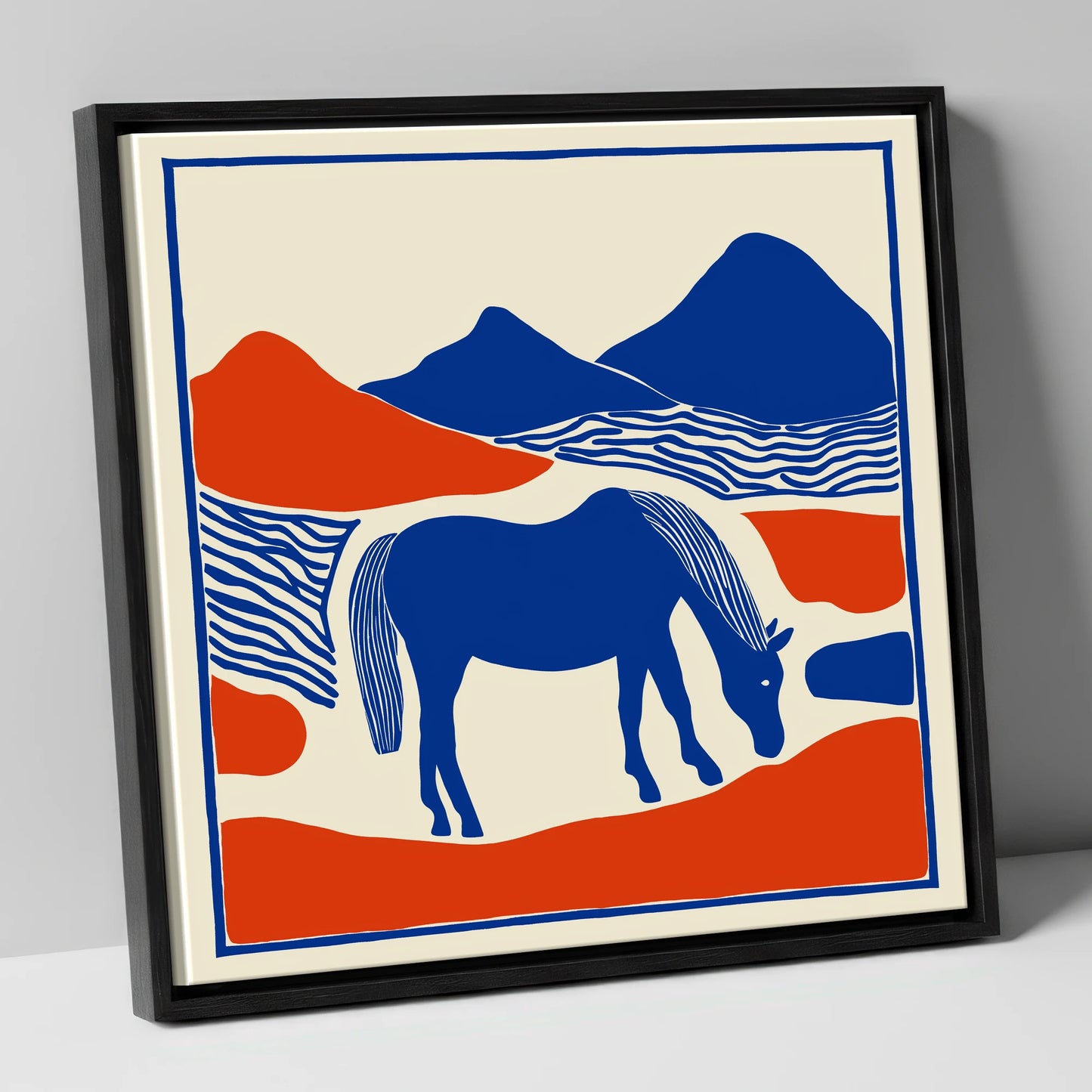 Cobalt Pastures horse landscape canvas wall art in black frame