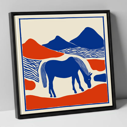 Cobalt Pastures horse landscape canvas wall art in black frame