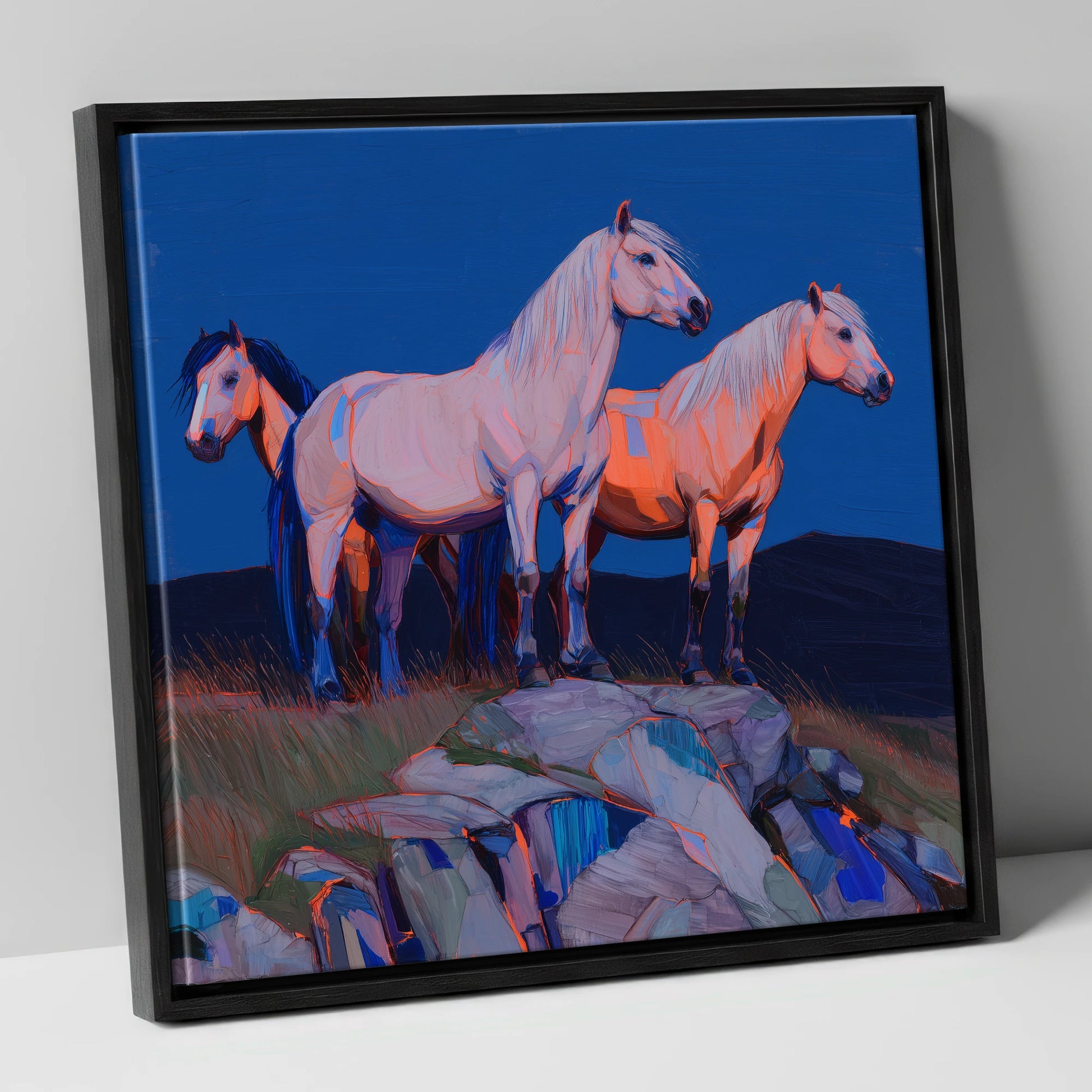 Vanguard of the Heights horse landscape canvas wall art in black frame