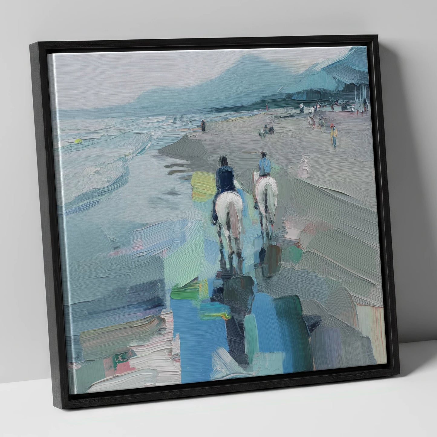 Shoreline Hack horse landscape canvas wall art in black frame
