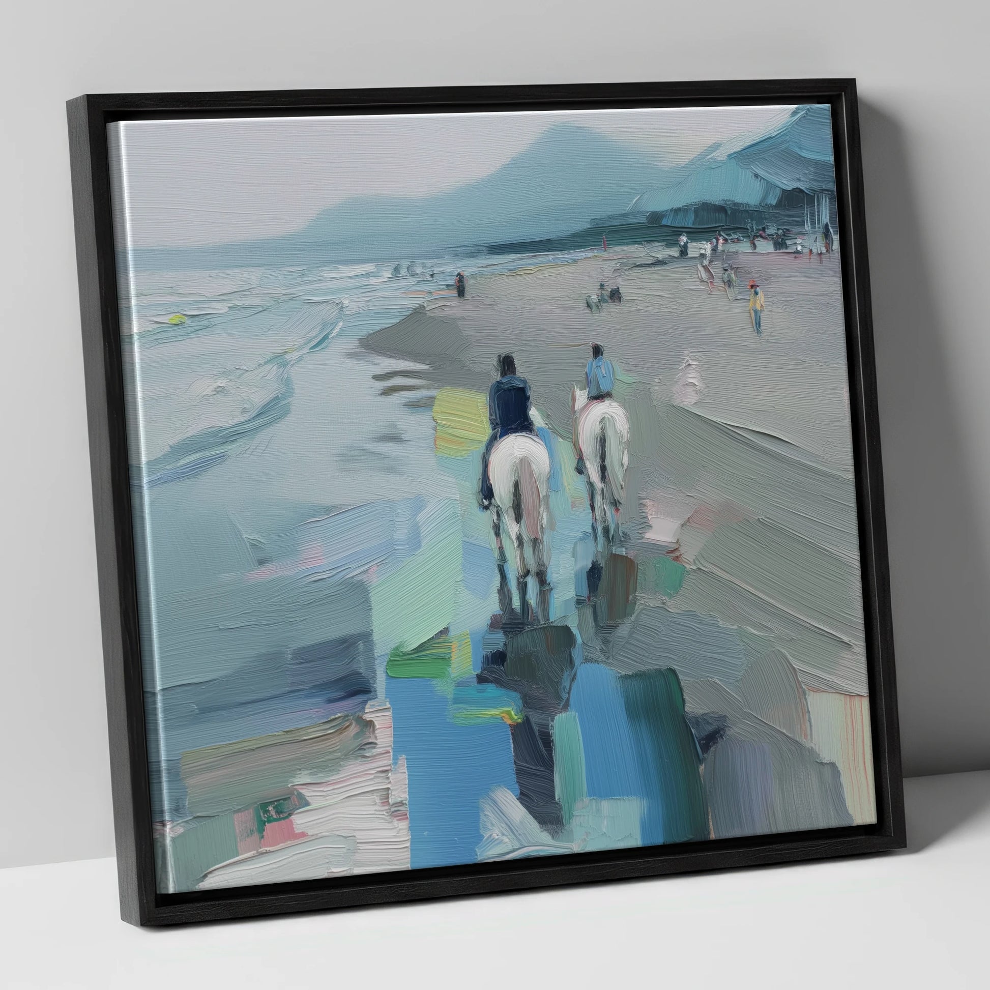Shoreline Hack horse landscape canvas wall art in black frame