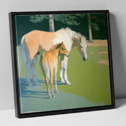 Quiet Pasture Shadows horse landscape canvas wall art in black frame