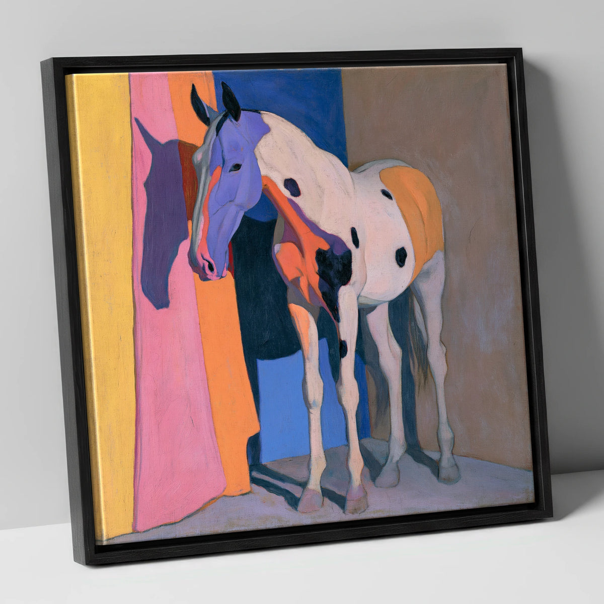 Appaloosa Horse With Violet Shadows horse breed canvas wall art in black frame