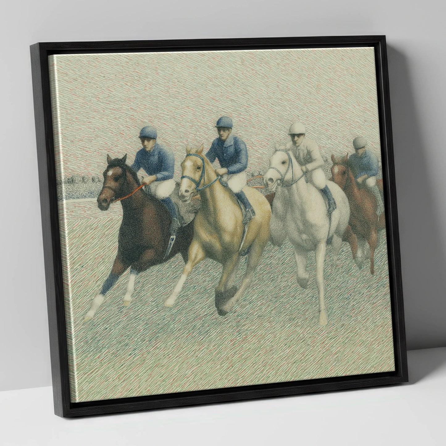 The Classic Field racing horse canvas wall art in black frame