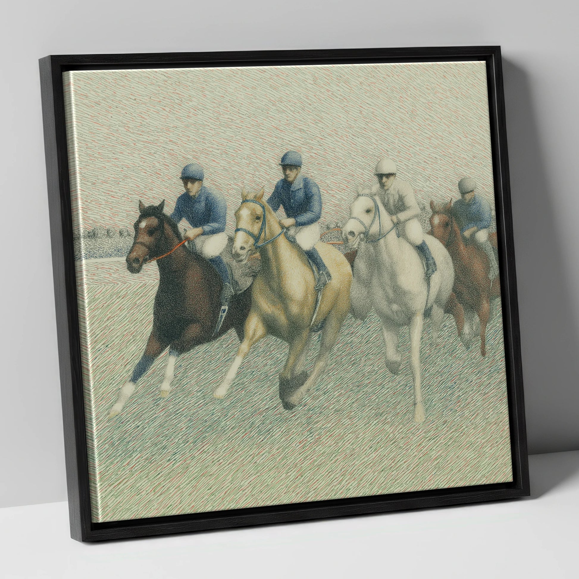 The Classic Field racing horse canvas wall art in black frame