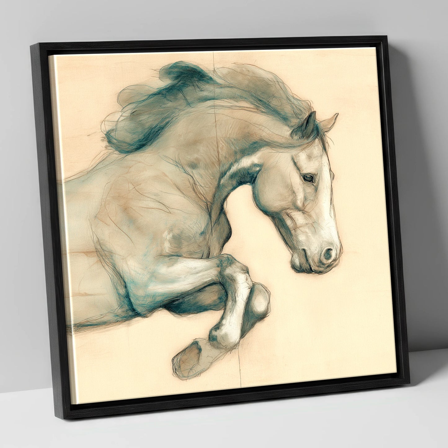 Suspended Grace horse portrait canvas wall art in black frame