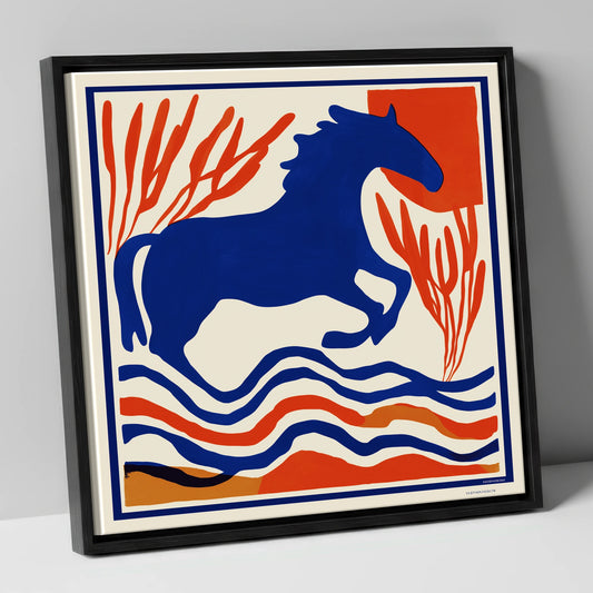 The Cobalt Leap wild horses canvas wall art in black frame