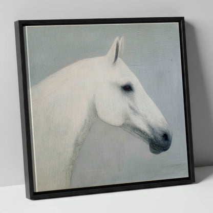 Ethereal Grey Portrait horse portrait canvas wall art in black frame