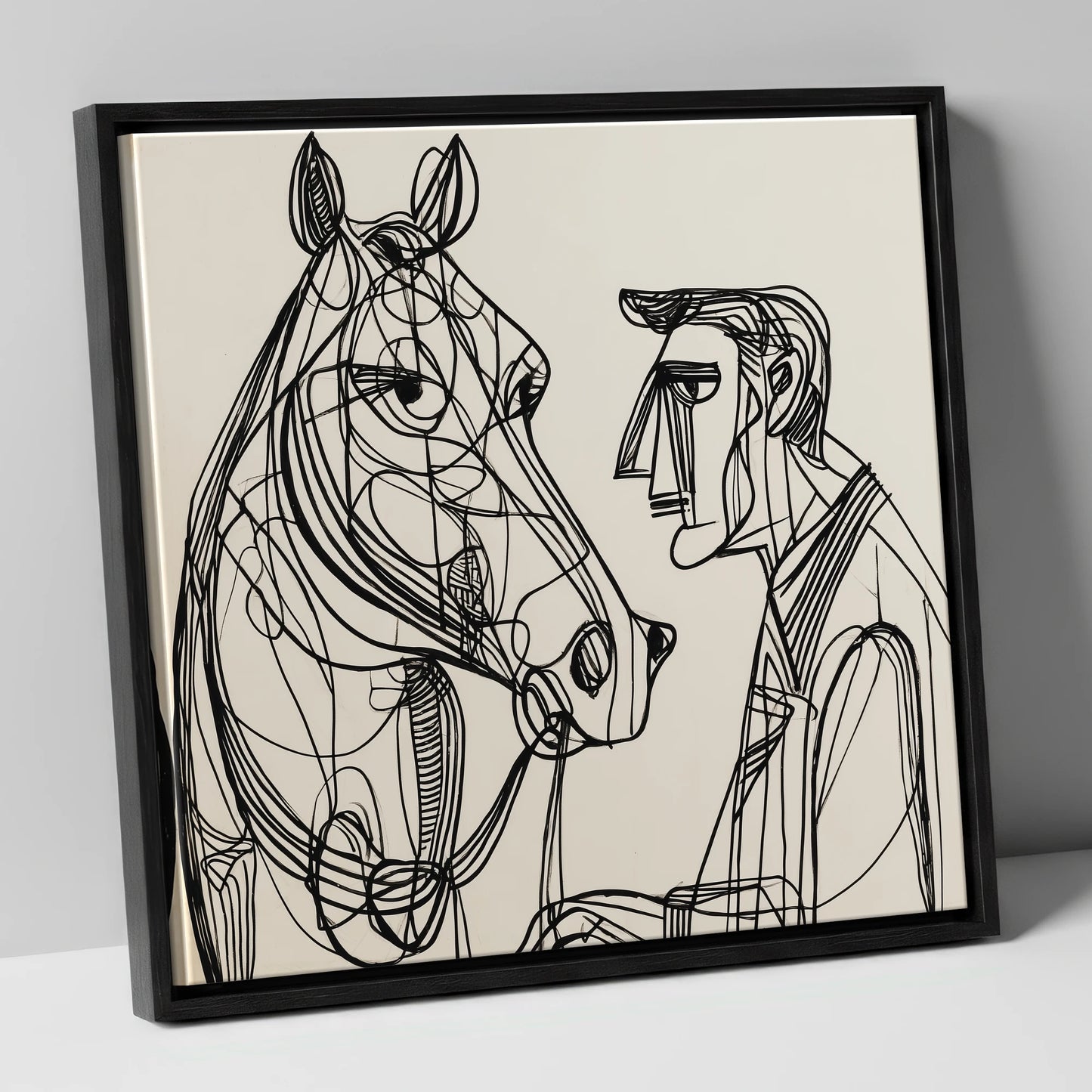 Modern Connection horse & rider canvas wall art in black frame
