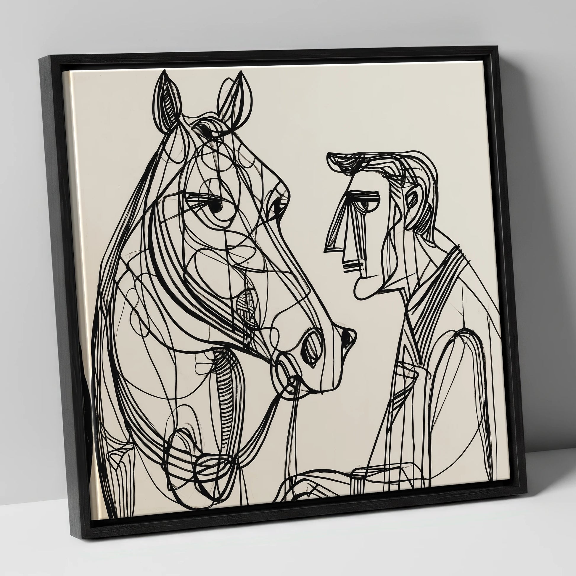 Modern Connection horse & rider canvas wall art in black frame