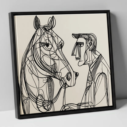 Modern Connection horse & rider canvas wall art in black frame
