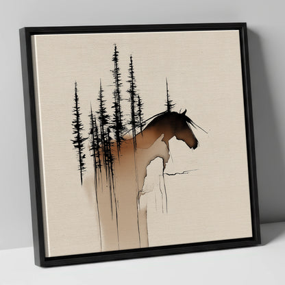 Timberline Silhouette horse landscape canvas wall art in black frame