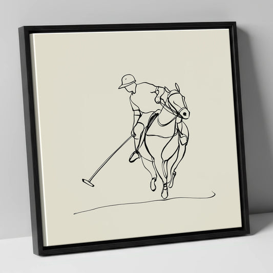 The Elegant Chukka polo horse canvas wall art in black frame