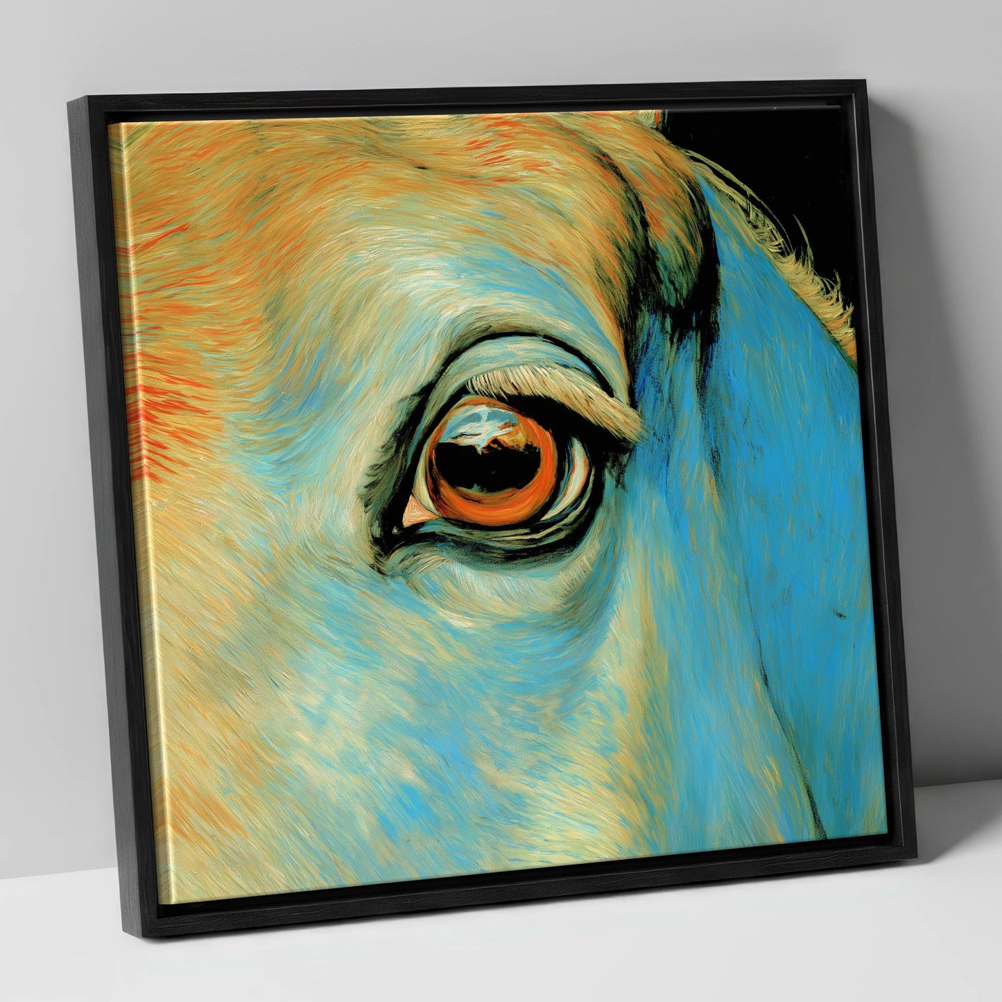 The Azure Gaze horse portrait canvas wall art in black frame