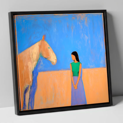 Silent Understanding horse & rider canvas wall art in black frame