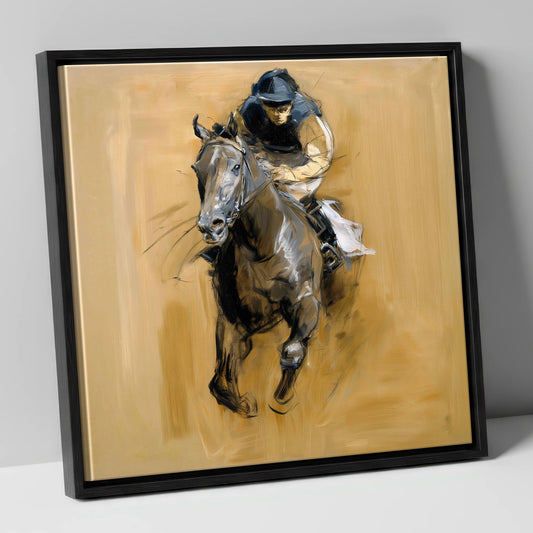 The Final Furlong racing horse canvas wall art in black frame