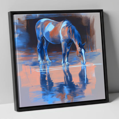 Tranquil Reflection horse portrait canvas wall art in black frame