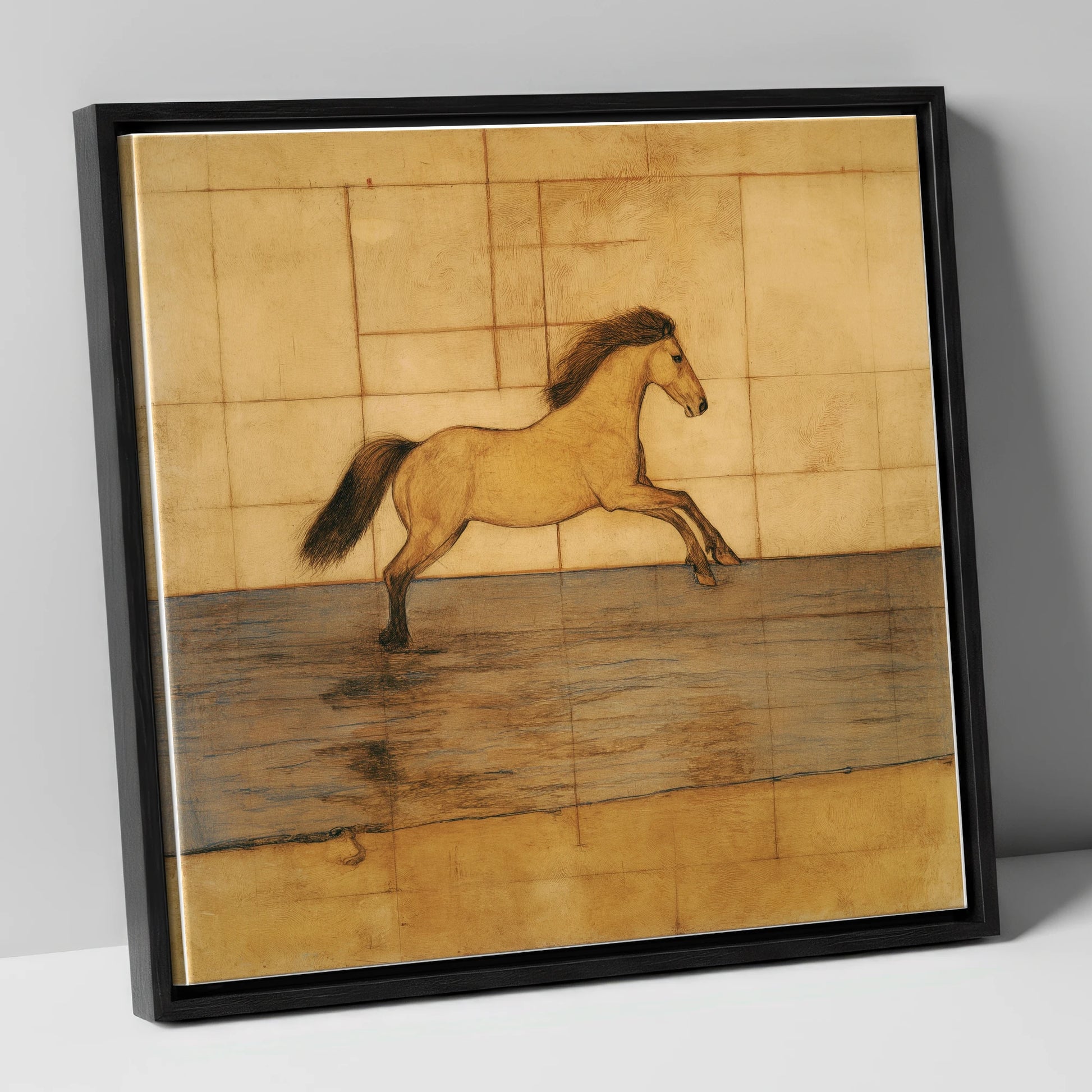 Classical Canter Study horse portrait canvas wall art in black frame
