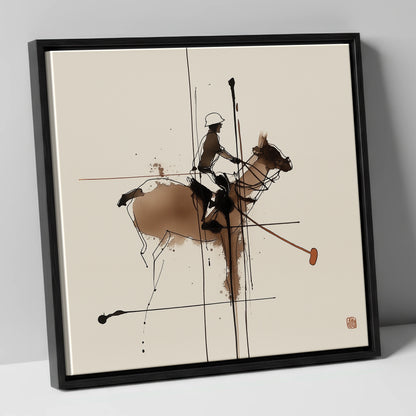 Abstract Polo Strike polo horse canvas wall art in black frame