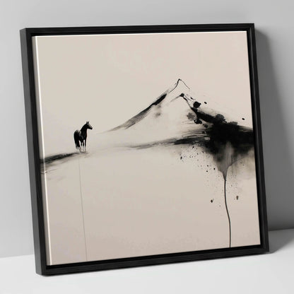 Solitary Mountain Silhouette horse landscape canvas wall art in black frame