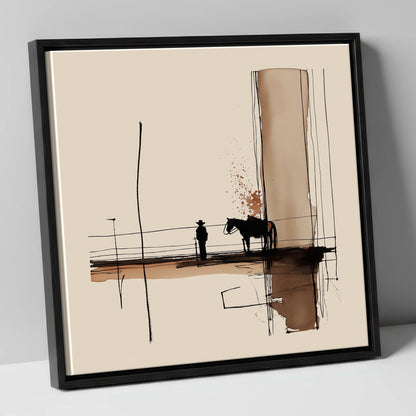 Quiet Western Horizon western horse canvas wall art in black frame