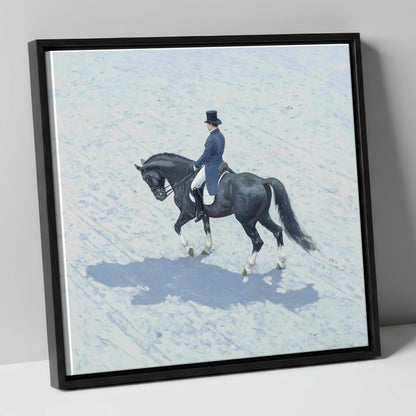 Focus and Shadow dressage horse canvas wall art in black frame