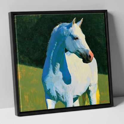 Grey Horse with Blue Shadows horse breed canvas wall art in black frame