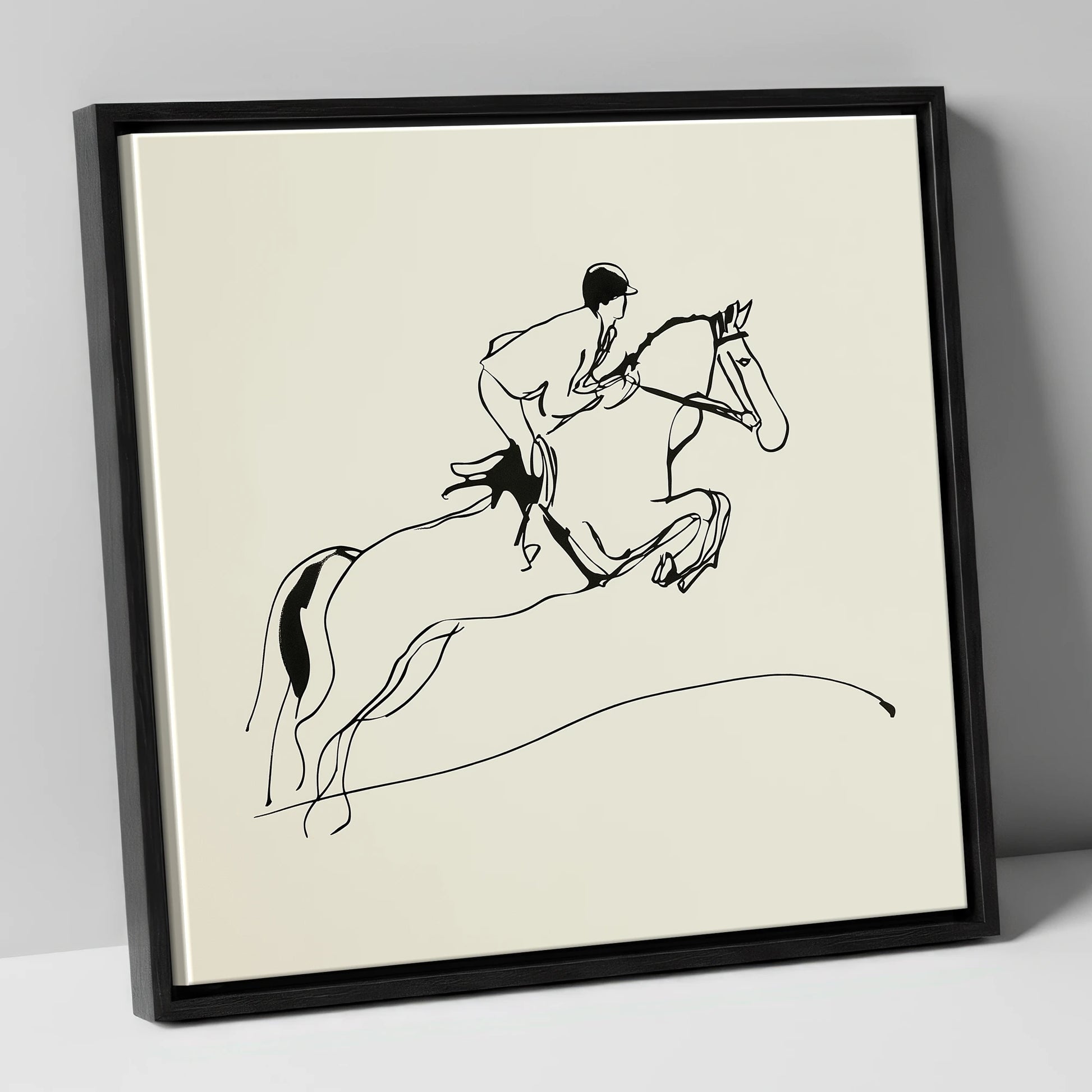 The Perfect Arc show jumping horse canvas wall art in black frame