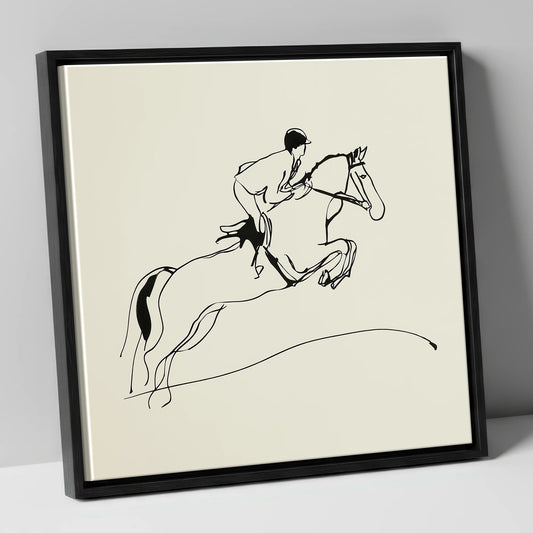 The Perfect Arc show jumping horse canvas wall art in black frame