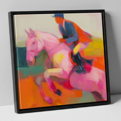 The Vivid Leap show jumping horse canvas wall art in black frame