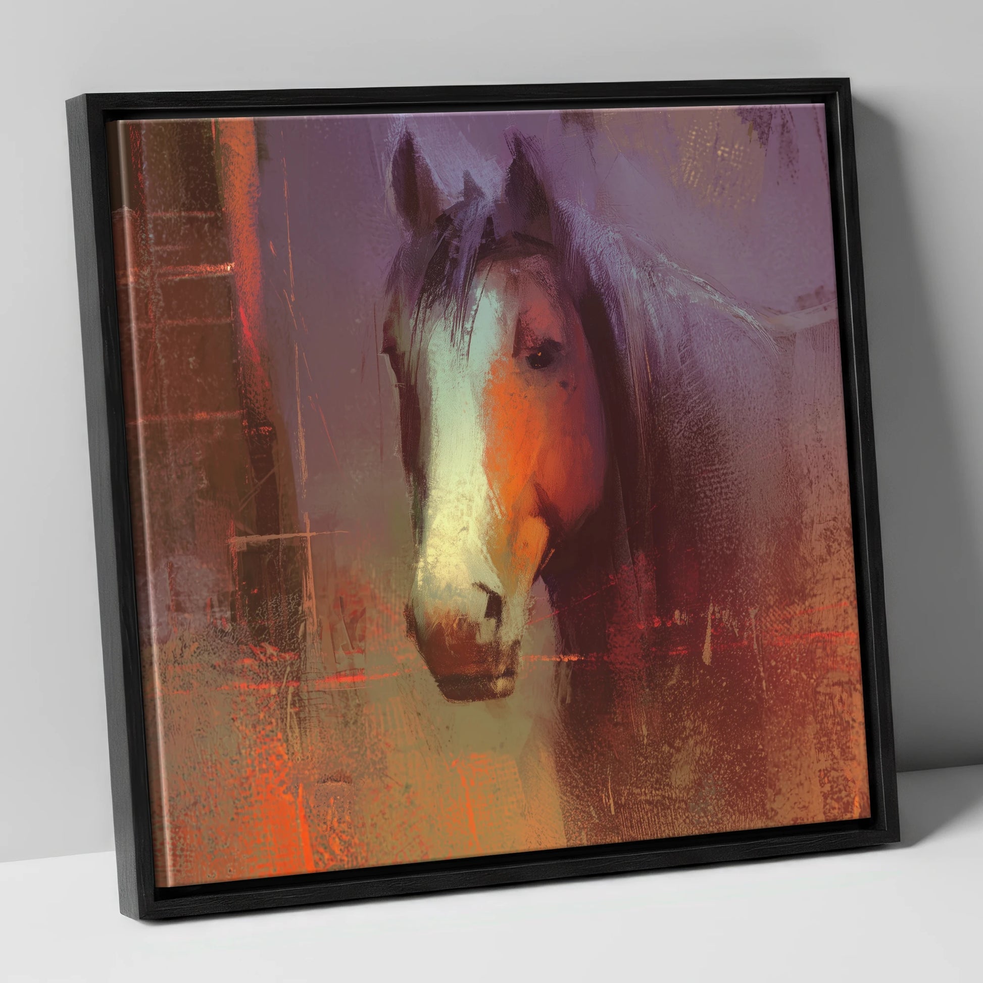 Ember and Violet Portrait horse portrait canvas wall art in black frame