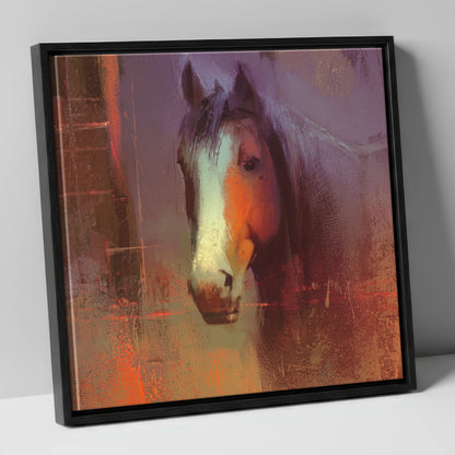 Ember and Violet Portrait horse portrait canvas wall art in black frame